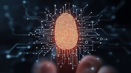 Digital fingerprint security technology for biometric identification and cyber security concept