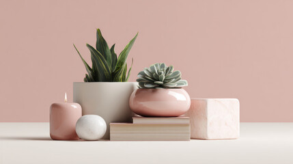 Fototapeta premium a Mid-Century Modern-style decorative home item, on pastel pink background. 3d illustration