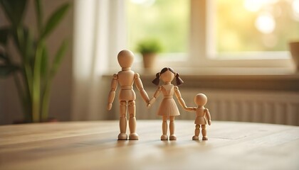 A couple shares a moment of happiness, holding wooden figures on a table, representing support and joy on Parents Day