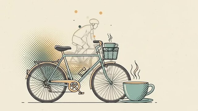 Vintage bicycle with a coffee cup beside it, depicting a leisurely scene in a cozy environment