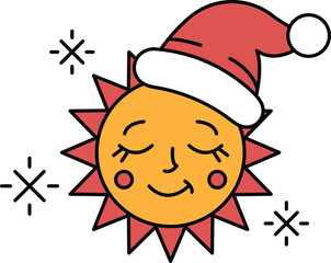A cartoon sun with a hat on its head