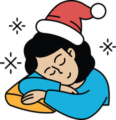 A woman is sleeping with a Santa hat on