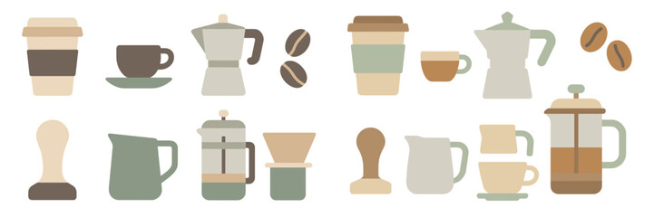 Collection of coffee brewing tools and cups for the perfect morning brew at home