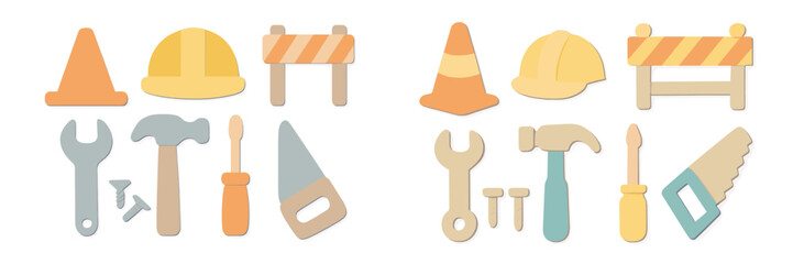 Construction tools and safety equipment set for building projects and maintenance work