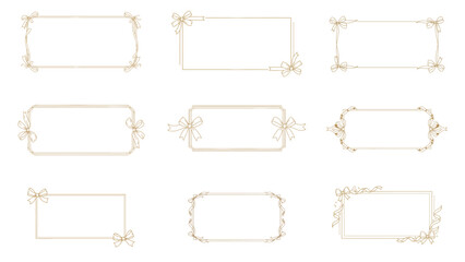 Luxury gold rectangle wedding ribbon frame set with refined bows, thin line art_wedding invite, menus, certificates, boutiques and spa