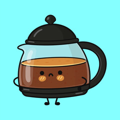 Cute sad coffee pot character feeling down