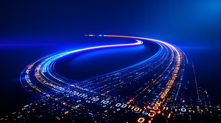 Abstract data stream technology background with binary code and digital information flow effect