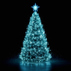 Illuminated Turquoise Christmas Tree with Star Decorations