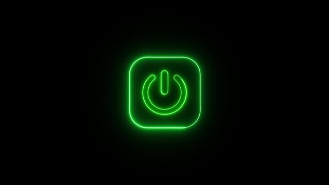 Neon glowing power button icon animated on a black background ,The appearance of neon symbol power off ,alpha channel Premultiplied