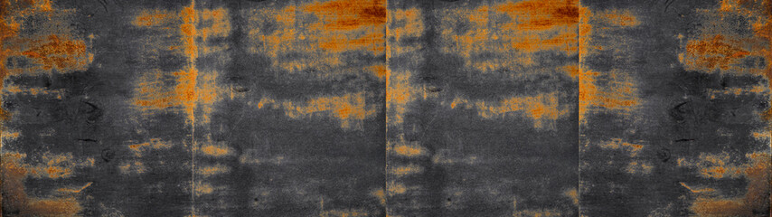 Abstract grunge industrial rusty orange black metal corten steel wall background texture banner panorama long