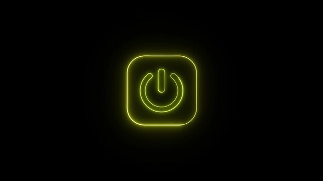 Neon glowing power button icon animated on a black background ,The appearance of neon symbol power off ,alpha channel Premultiplied