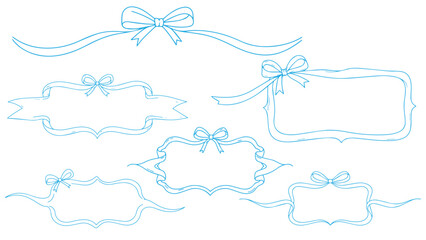 Set of Elegant Ribbon Bow Frames and Curved Decorative Borders for Labels, Invitations, Cards and Gift Packaging Vector Illustration
