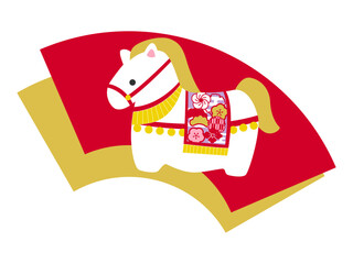 午年の年賀状用素材　かわいいウマの置物イラスト