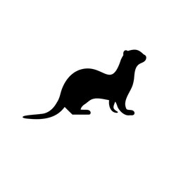 Silhouette of an Otter Standing on White Background, facing right position