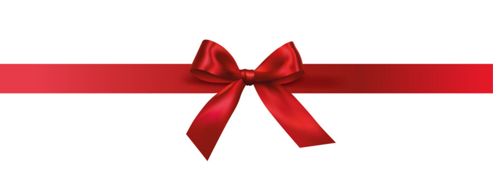 Vector decorative shiny gift red ribbon with tied bow design element isolated on white background