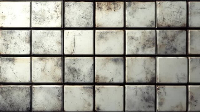 Close-up of a tiled surface with a worn, textured appearance.