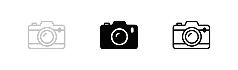 Three Camera Icons Depicting Different Styles in Line Art on White Background