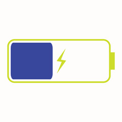 blue small battery black glyph icon. Getting max capacity for full day. Maximum power for device. One hundred percetage level. Silhouette symbol on white space. Vector isolated illustration
