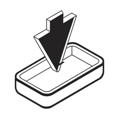 Isometric Down Arrow Tray Vector Icon - Black White Line Art Business Tech Download Submission