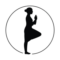 Yoga Tree Pose Woman Silhouette Vector Meditation Wellness Fitness Icon Black White Minimalist