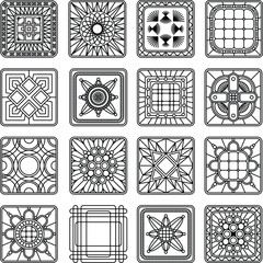 Seamless abstract collection of black and white with intricate geometric tiles. Perfect for home decor and creative projects