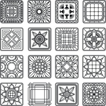 Seamless abstract collection of black and white with intricate geometric tiles. Perfect for home decor and creative projects