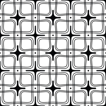 Seamless black and white geometric pattern with abstract lines and symmetry. Perfect for textile design, wallpapers, and digital projects