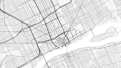 Detroit City Map. Minimalist black and white line art poster for printing, wallpaper, wall art for home and office decor