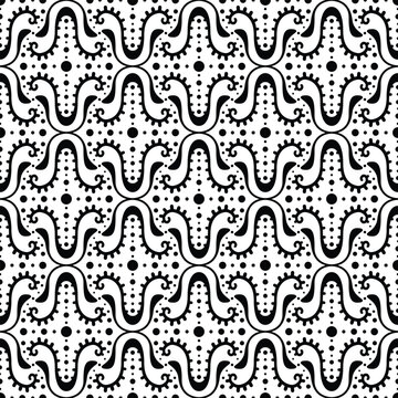 Monochrome abstract seamless pattern with ornamental symmetry