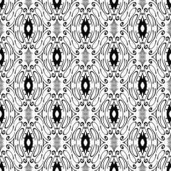 Seamless abstract pattern in black and white with intricate geometric elements. Perfect for home decor and creative projects