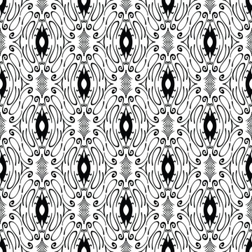 Seamless abstract pattern in black and white with intricate geometric elements. Perfect for home decor and creative projects