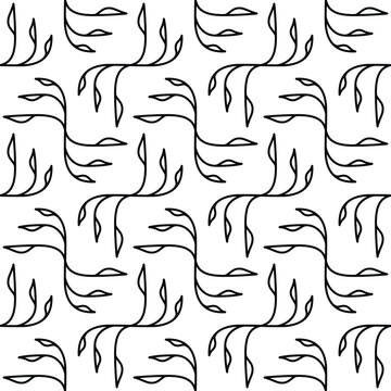 Decorative monochrome vector pattern with seamless repetition. Abstract minimalistic leaves