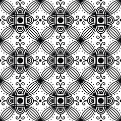 Monochrome abstract seamless pattern with ornamental symmetry. Perfect for fabric, wallpapers, and printable products