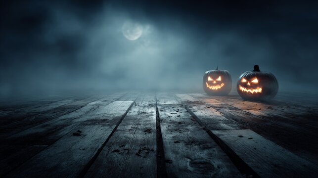 Ominous horizons: a frightening canvas for halloween nightfall. Adventure poster. Empty wooden planks set against a haunting halloween horror background. Action poster. Drama poster. - Powered by Adobe