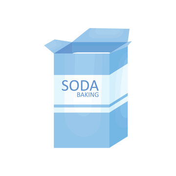 A pack of baking soda in a blue container on a white background. Concept for home baking.