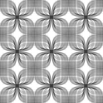 Minimal monochrome seamless pattern featuring decorative geometric shapes. Ideal for wrapping paper, fabric prints, and branding
