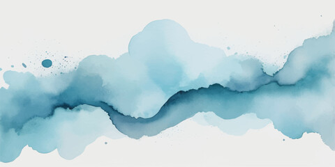 Bright blue sky with clouds and a watercolor texture creates an abstract background for a serene nature scene