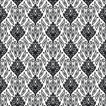 Decorative monochrome vector pattern with seamless repetition. Great for wallpaper, wrapping paper, and surface design