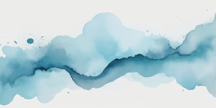 Bright blue sky with clouds and a watercolor texture creates an abstract background for a serene nature scene