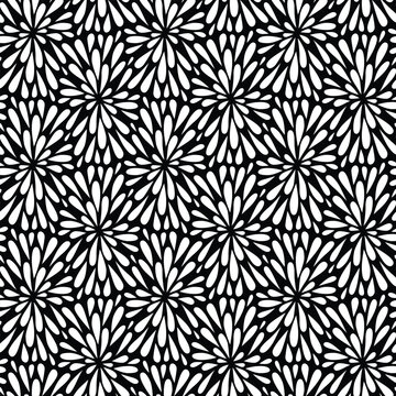 Stylish abstract pattern, black and white floral petals