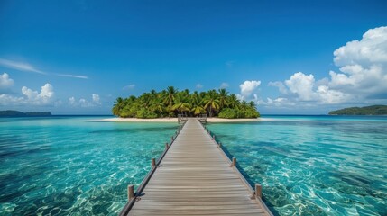 Obraz premium Tropical Island Paradise Wooden Pier Clear Turquoise Ocean