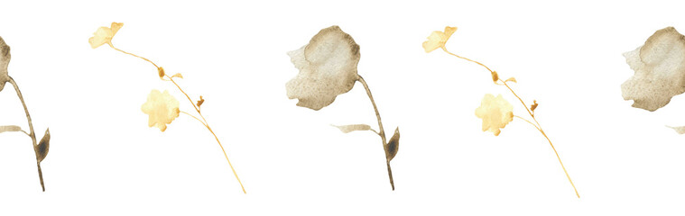 Orange flower border on a white background. Hand-drawn illustration. Perfect for autumn.