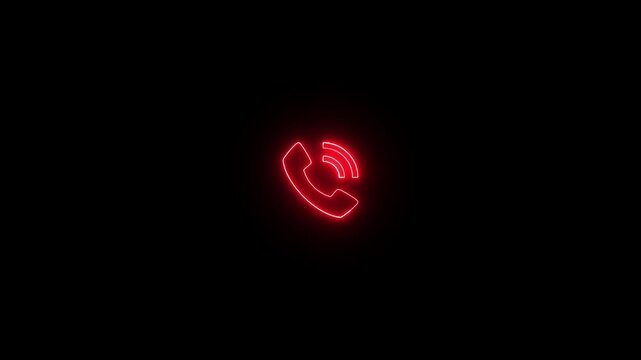 Neon glowing telephone icon animation, call icon shape animation with black background.