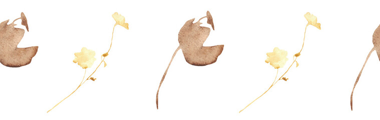 Orange flower border on a white background. Hand-drawn illustration. Perfect for autumn.