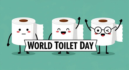 Animated Toilet Paper Rolls Celebrating World Toilet Day with Joyful Expressions.