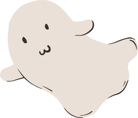 Cute cartoon ghost illustration with friendly face. Adorable hand-drawn floating spirit. Minimalist spooky design element for Halloween.