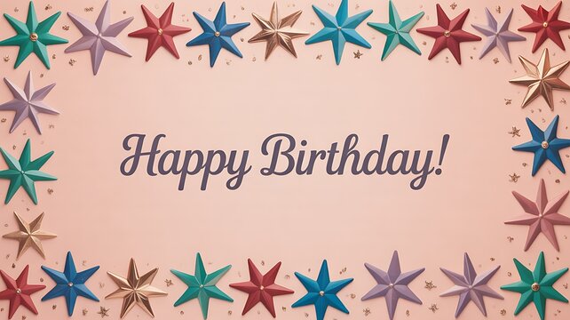 Colorful happy birthday greeting card with bright star decorations
 - Powered by Adobe