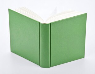 Open green book on white background