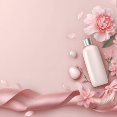 Elegant soft pink background with ribbon elements for beauty product mockup