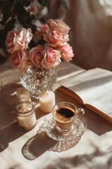 cup, coffee, drink, flower, cafe, flowers, morning, aroma